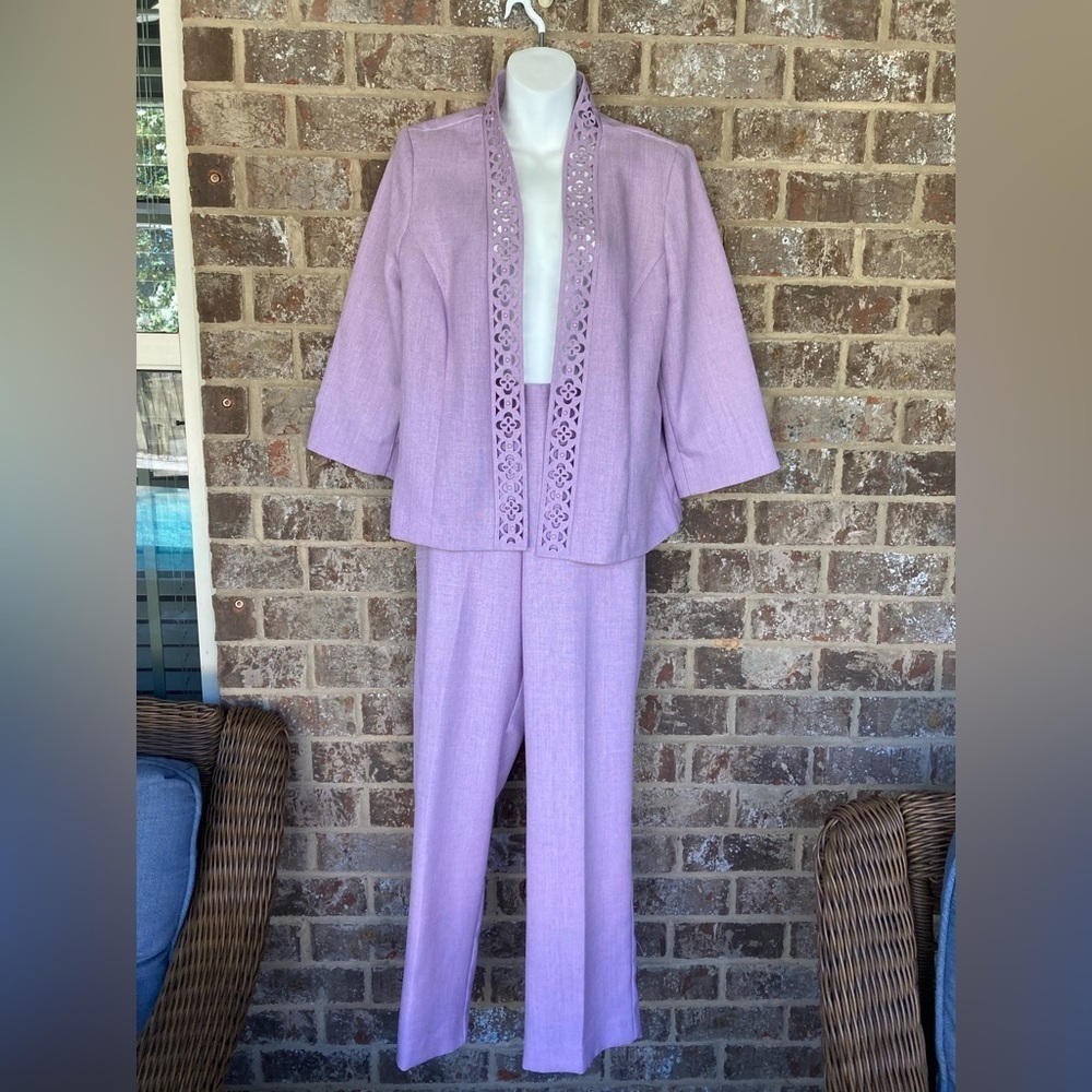 Alfred Dunner Women Purple Polyester Long Sleeve Blazer & Pant 2 Pc Suit 10/12 P
